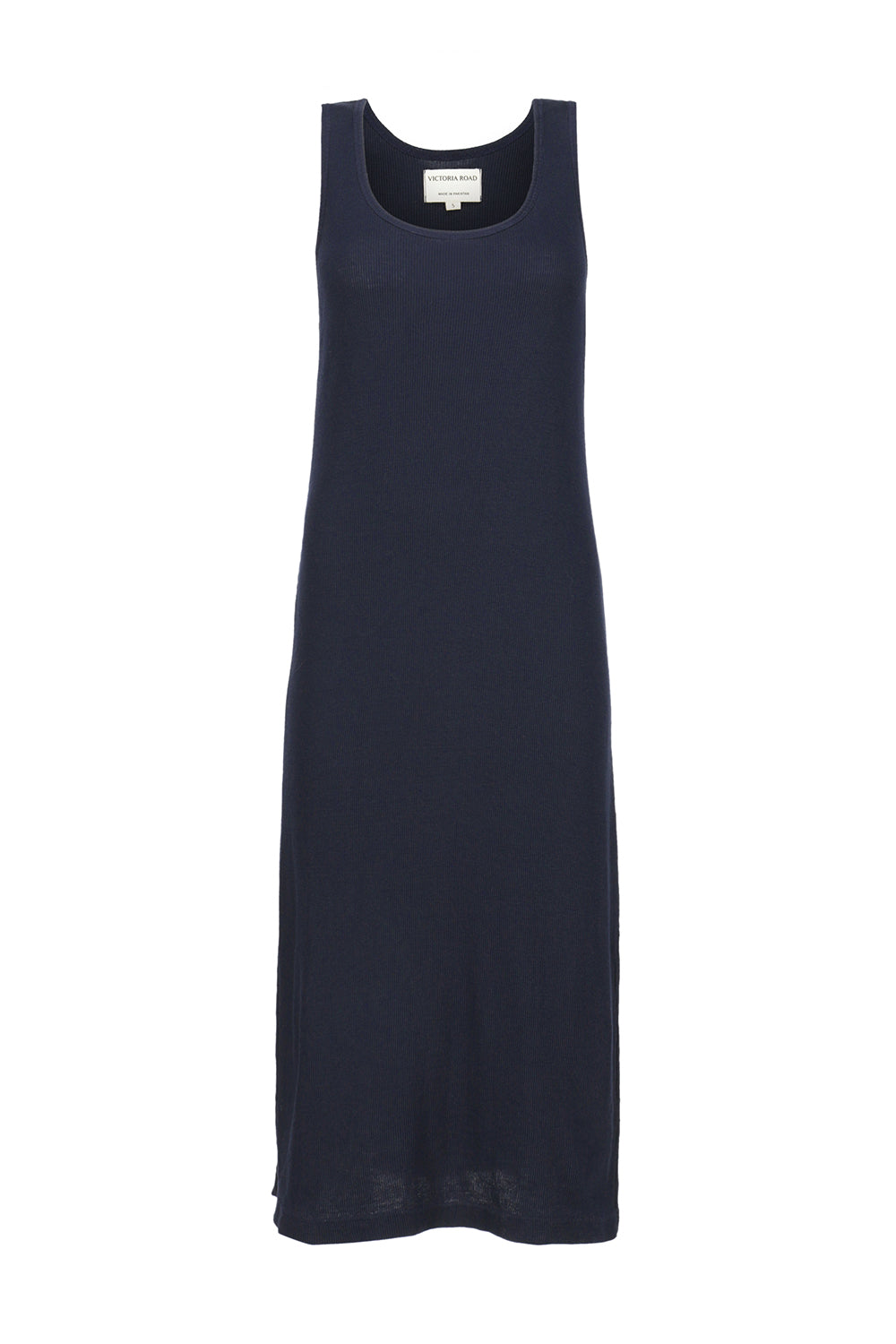 Ribbed Midi Tank Dress - Navy ...